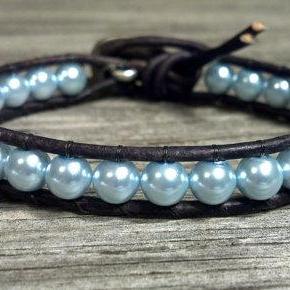 Pearl Leather Wrap Bracelet, Pearl, Good Luck..