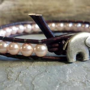 Pearl Leather Wrap Bracelet, Pearl, Good Luck..