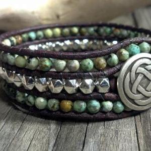 African Turquoise Cuff Leather Wrap Bracelet,..