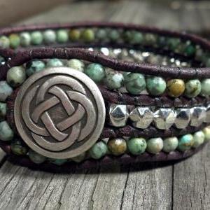 African Turquoise Cuff Leather Wrap Bracelet,..