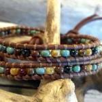 Southwest Chic Mosaic Double Leather Wrap Bracelet