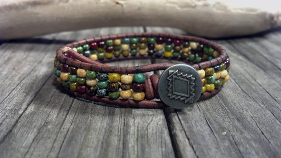 Mosaic Leather Wrap Bracelet, Friendship Bracelet, Southwestern Chic