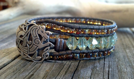 Leather Wrap Bracelet Leather Cuff Bracelet Beaded Cuff Glam Boho